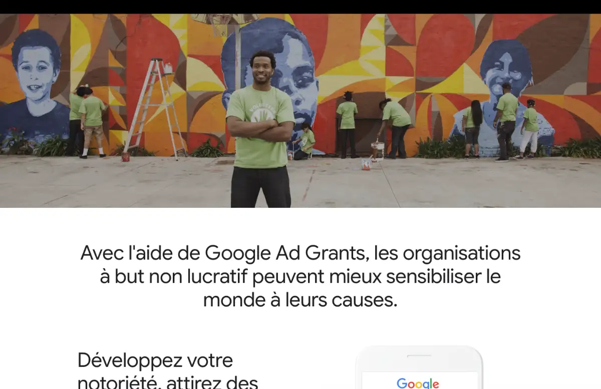 page d'accueil de Google Ads Grant